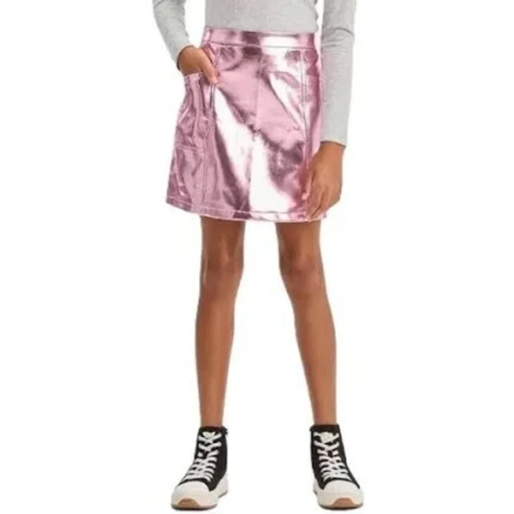 Art Class Girls XL 14-16 Metallic Pink Faux Leather Mini Skirt A-Line Zipper